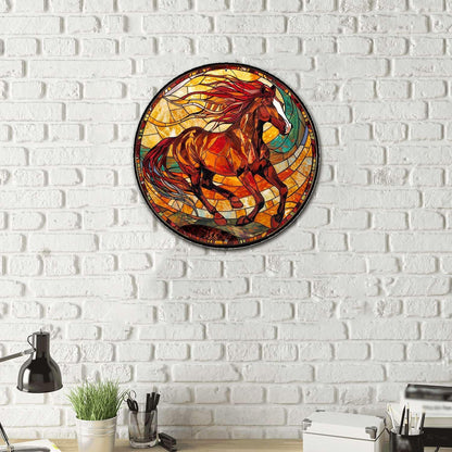 Lygond Metal Sign Tin Sign Circular Stained Glass American Mustang Garden Tin Sign for Gift 8×8 Inches