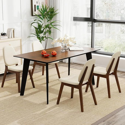 Giantex Wooden Dining Chairs Set of 4, Linen Fabric Upholstered Dining Room Chairs w/Rubber Wood Frame, Padded Seat, Curved Back, Mid-Century Modern Kitchen Side Chair for Home Living Room