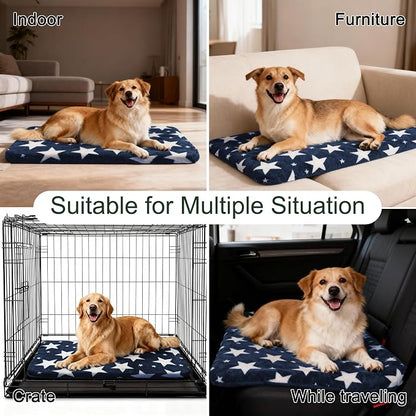 Washable Dog Bed Plush Orthopedic Outdoor Crate Mat with Non-Slip Bottom,Luxe Soft Kennel Pad for Pets, Cozy Cage Cushion & Pet Sleeping Mattress Large Sized,Medium,Small Dogs,36 x 24 inch,Blue