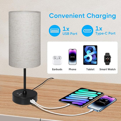 Unicozin 17Inch Table Lamp, 3 CCT 3000K/4500K/6500K & RGB Color Changing, Stepless Dimmable Bedside Lamp for Reading, Ambience Nightstand Light for Home Decor Party, Beige Shade