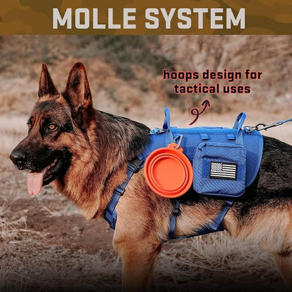 Forestpaw Tactical Dog Harness for Medium Dogs,Tactical Dog Collar with Bungee Leash Set,No Pull Military Dog Harness for Walking Training,Adjustable for Medium Dogs,Blue,Chest 22-35"