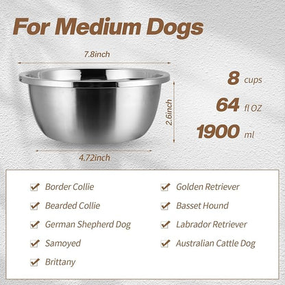 10 Pcs 8 Cup Metal Dog Bowls Stainless Steel Thickened Food Bowls Travel Kennel Food and Water Dish for Medium Large Size Dogs Cats, 64 Oz, Dishwasher Safe