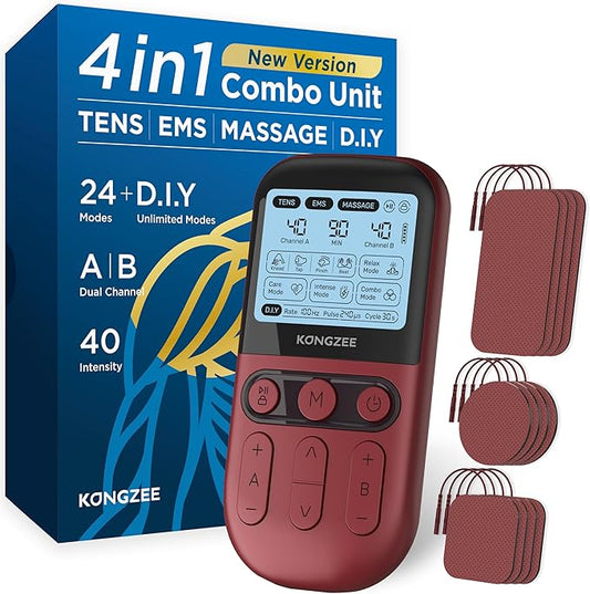 4 in 1 - D.I.Y & Tens Unit & EMS & Massage Muscle Stimulator, Dual Channel TENS