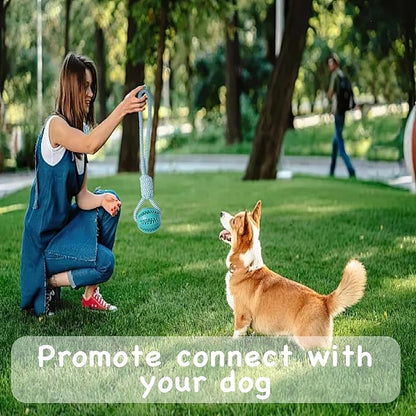 Dog Rope Toy for Medium and Small Dogs, Interactive Puppy Toys Tug of War Toy with Rubber Ball, Durable Outdoor Puppy Chew Toys for Teeth Cleaning, Fetch & Training(Blue)