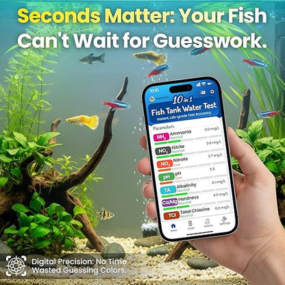 Digital Aquarium Water Test Kit, App-Enabled 10-in-1 Freshwater & Saltwater