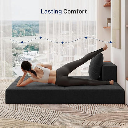 Living&Giving Cloud Sectional Couch for Living Room, Modular Boneless Couch with 1 Ottoman, Middle-seat Can Be Combined with Modular Sofa, Customizable Layout for Any Space, Black