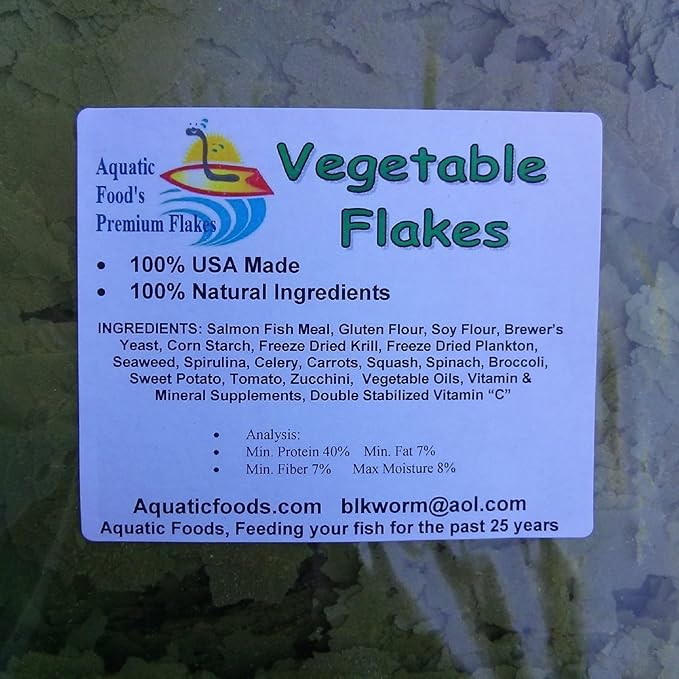 Aquatic Foods Inc. Intense Multi Vegetable Flakes for African Cichlids, Central & South American Cichlids, Tetras, Live Bearers, All Tropical Fish…AF Flakes...1/2-lb