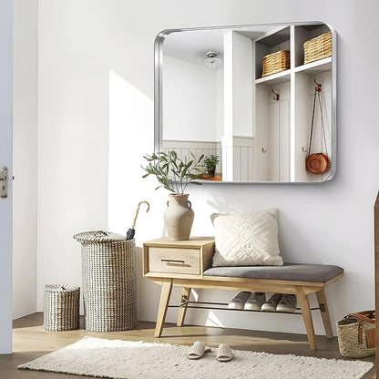 CIRCUMI Silver Bathroom Mirror, Rounded Corner, Tempered Glass, Large Mirror