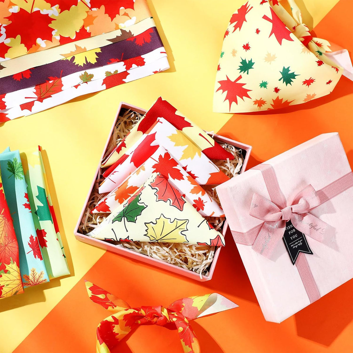 Abbylike 50 Pcs Fall Thanksgiving Dog Maple Leaves Bandanas Bulk Bandanas for Dogs Triangle Kerchief Bib Scarf for Pets Autumn Costume Photo Props Accessories Pet Shops, 25 Styles (25.6 x 17.7 x 17.7)