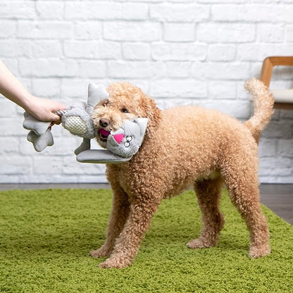 goDog Multi Tugs Rabbit Squeaky Plush & Rope Dog Toy, Chew Guard Technology - Gray, Small