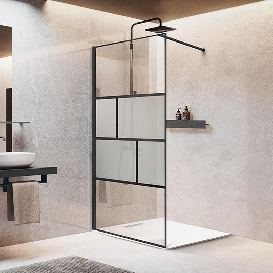 Bathroom Shower Door, Modern Grid Shower Door 34 * 74 Inch, 5/16" Clear