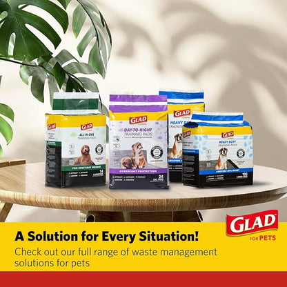Glad for Pets Giant Activated Carbon Training Pads, 30 x 36 In, 24 Ct, 6-Pk | Adhesive backing and wall protection for leak-proof, super-absorbent day-to-night coverage