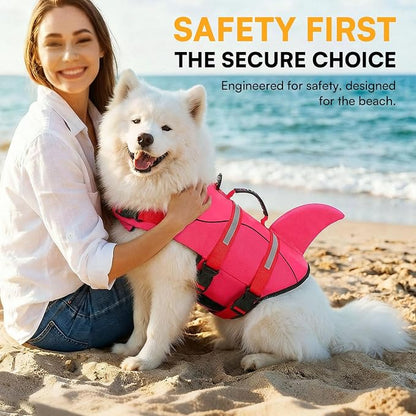 Dog Life Jacket High Flotation, Reflective Dog Life Vest for Swimming, Adjustable Dogs Life Preserver Rescue Handle Spring Summer Pool for Small, Medium, Large Dogs (Rosepink,M)
