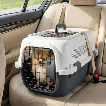 Magshion 18 Inch Hard-Sided Dog Cat Carrier, Grey | Top&Front Door Access, Plastic Dog Kennel for Traveling, Durable Handle, Ventilation, Detachable Pet Bowl, For Pet Up 20 lbs