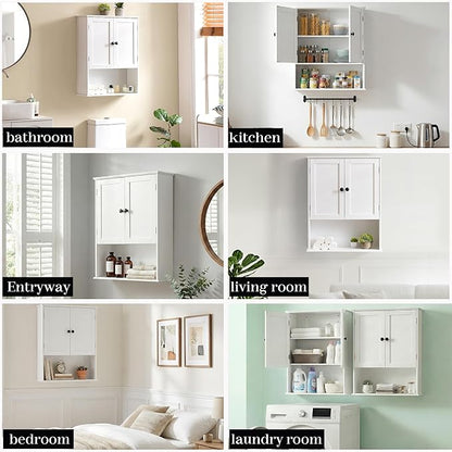 Bathroom Wall Cabinet, Over Toilet Storage Hanging Cabinet Adjustable Shelves