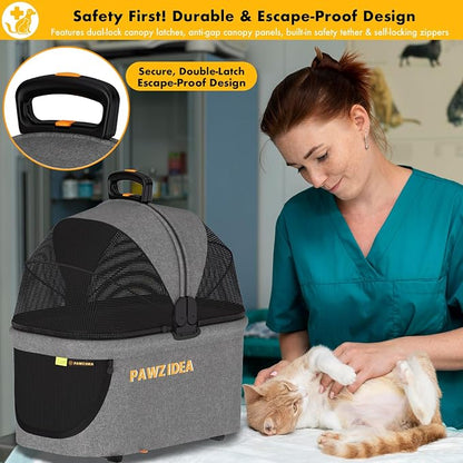 PAWZIDEA Portable Small Dog Crate for Car Travel Up to 33lbs, No-Zip Canopy | Enclosed Dog Car Seat Escape-Proof, Soft-Sided Small Medium Puppy Cats Car Kennel, Foldable Pet Carrier by Seatbelt, Top-Load