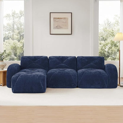 Modular Sectional Sofa with Free Combination,Boneless Floor Couch for Living Room & Lounge,Velvet 3-Seater Sectional Couch with Ottoman,No Assembly Needed