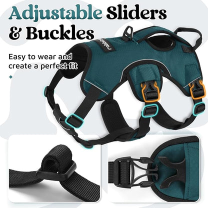 rabbitgoo Escape Proof Dog Harness for X-Large, No Pull with Lift Handle | No Escape, Full Soft Padded, Reflective Adjustable Vest, Leash Clip for Walking Hiking Training, Dark Green, X-Large