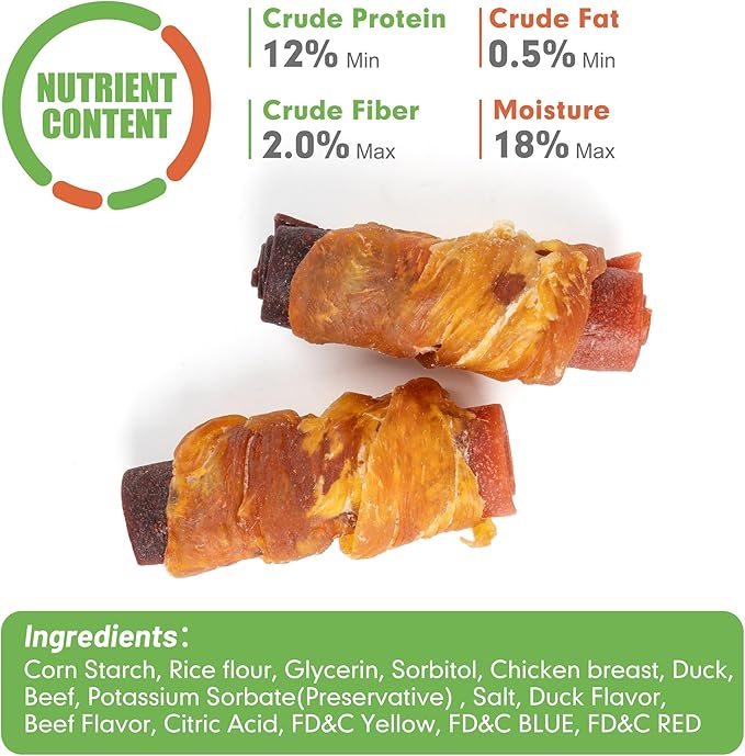 MON2SUN Rawhide Free Dog Treats, 3 Inch Triple Flavor Chicken Wrapped Duck and Beef Rolls for Small Dogs, Healthy Snacks, 13.23oz
