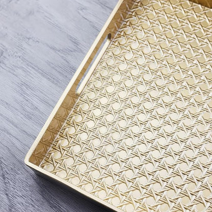 Gold Decorative Coffee Table Tray, Rectangular Plastic Serving Tray with Handles for Living Room, Ottoman, Bathroom, 15.7"*10.2"