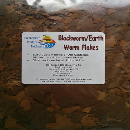 Aquatic Foods Inc. Flakes - 45% California Blackworm & Earthworm Flake Mix for Discus, Cichlids, Tetras, Guppies, Live Bearers, All Community Tropical Fish - Premium AF Flakes - 1/8-lbs