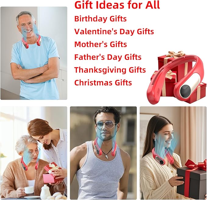 Portable Neck Fan, Personal Wearable Bladeless Fan, LED Display, 6000mAh USB