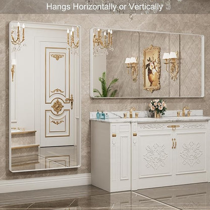 LOAAO 72x32 Inch White Metal Framed Bathroom Mirror