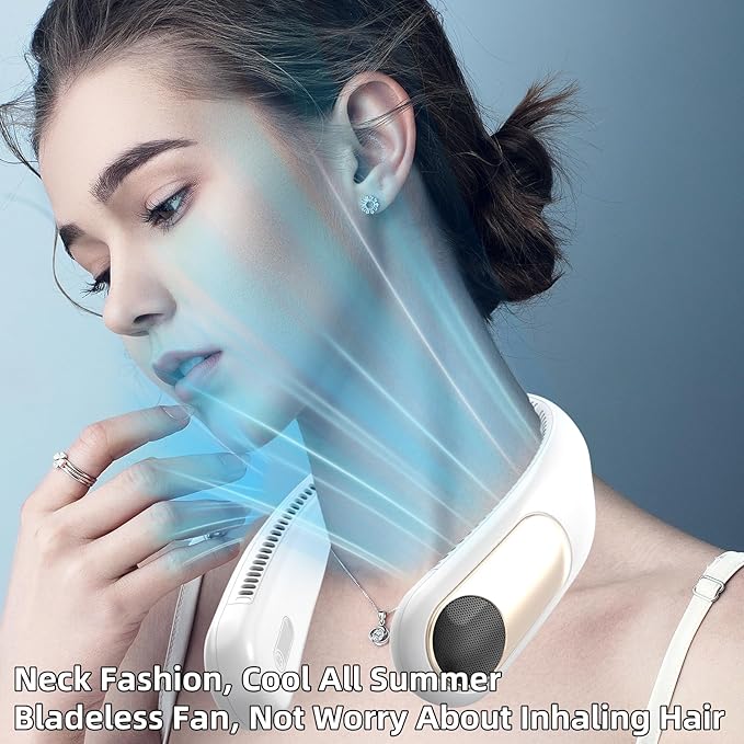 Portable Neck Fan, Personal Wearable Bladeless Fan, LED Display, 6000mAh USB