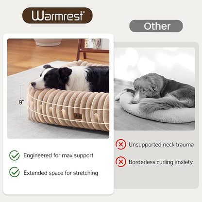 Dog Beds Large Sized Dog,Rectangle Orthopedic Pet Bed for Large Dog, Comfort Fluffy Memory Foam Dog Beds with Anti-Slip Bottom,Camel(35x25x9inchs)