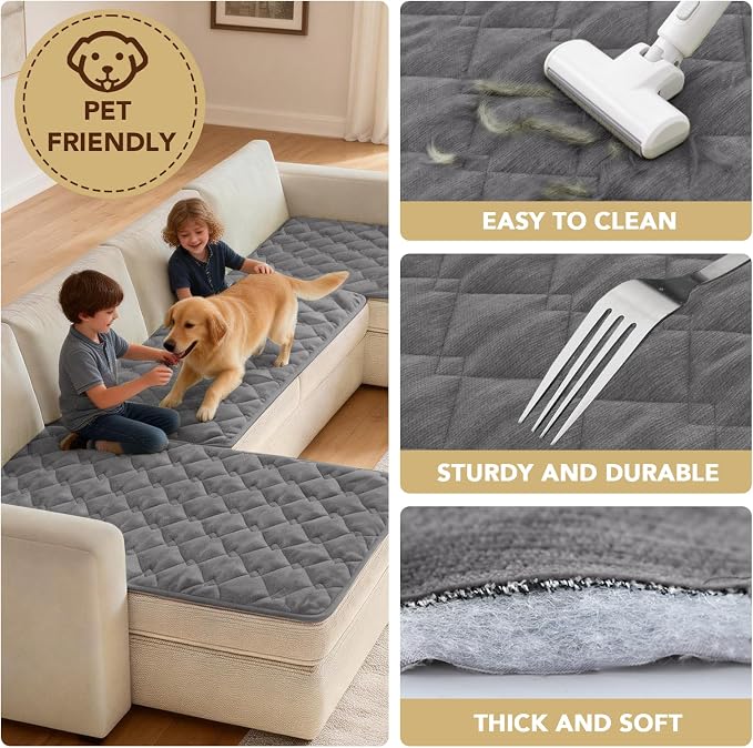 H.VERSAILTEX Chenille Couch Cover for Dogs Washable Soft Fuzzy Chair Covers Armchair Sectional Sofa Cover Thick Pet Couch Cover Protector Non-Slip Dog Bed Cover(Light Grey, 28" x 34")