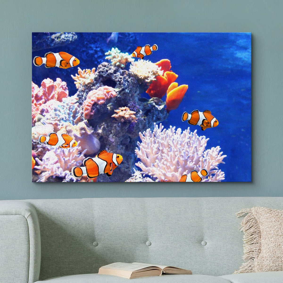 wall26 Canvas Print Wall Art Clownfish Underwater Tropical Coral Reef Nature Animals Photography Realism Rustic Scenic Landscape Wilderness Earth Colorful for Living Room, Bedroom, Office - 12"x18"