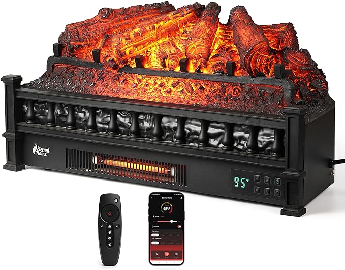 TURBRO Eternal Flame 26 in. WiFi Infrared Quartz Electric Fireplace Log Heater