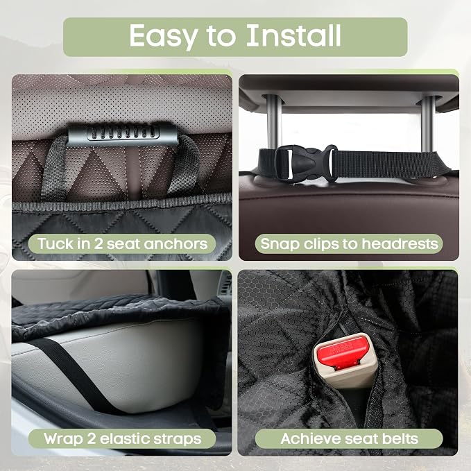 Dog Car Seat Cover for Back Seat, Waterproof Pet Bench Seat Cover for Dogs, Scratchproof Nonslip Rear Seat Protector for Cars, Trucks, SUVs