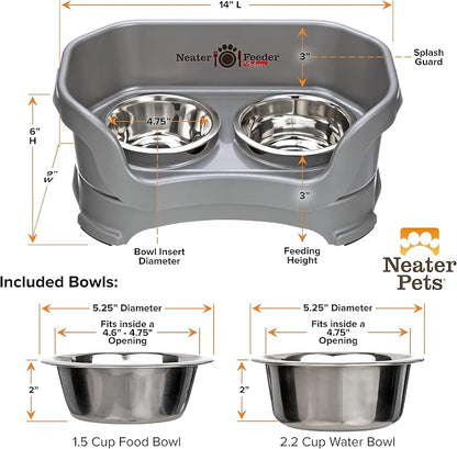 Neater Pet Brands Neater Feeder Deluxe Mess Proof Dog Bowls Elevated for Small Dogs Under 19 lbs, Made in USA, No Spill Raised Dog Food Bowl Stand Feeding Station, Food and Water Bowl Set, Gunmetal