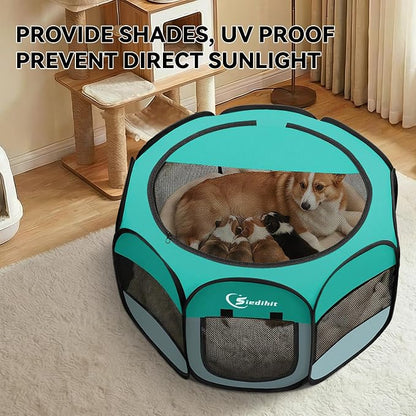 Siedihit Playpen for Middle Dog Cat, Dogs Tent Crate Cage Indoor | Outdoor, Portable Pop Up Dog Kennel with Carrying Bag for Rabbits(Green, Medium)
