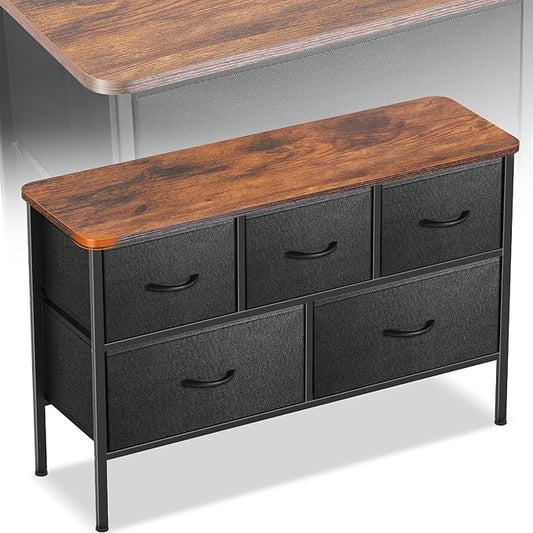 Curved Profile Dresser for Bedroom, Chest of Drawers, 5 Storage Drawers