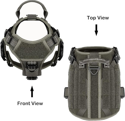 ICEFANG Tactical Dog Harness for Small Dogs,Reflective No Pull Dog Vest | with Control Handle,Adjustable,Front Hook,2 Leash Clips,Soft Padded,MOLLE Panel,Green,Small