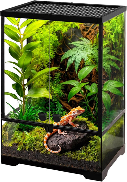10 Gallon Professional Glass Terrarium 12"x12"x18" Durable Reptile Habitat Tank with Heat Resistant Aluminum Alloy Frame, Dual Front Swinging Doors for no Jam by Sand and Other Debris