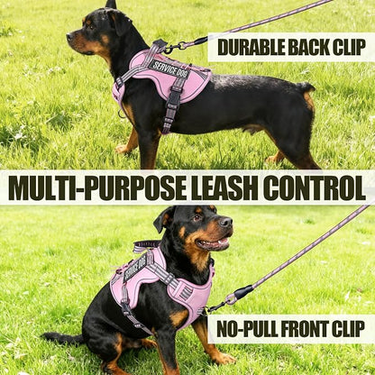 Service Dog Tactical Vest Harness and Leash Set Medium Sized Dog Emotional Support- Tactical Dog Harness Training Collar with Name (Pink, M)