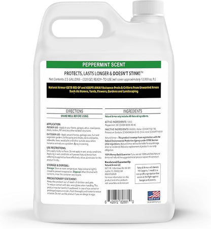 Natural Armor Animal & Rodent Repellent Spray. Repels Skunks, Raccoons, Rats, Mice, Deer Rodents & Critters. Repeller & Deterrent in Powerful Peppermint Formula – 128 Fl Oz Gallon Refill RTU