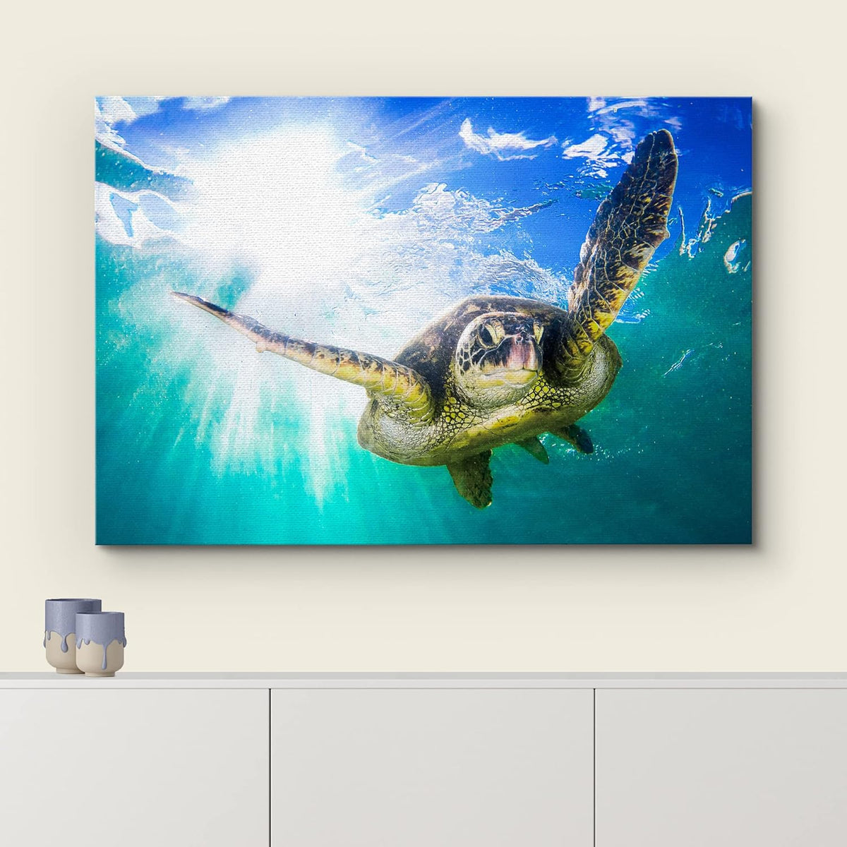 wall26 Canvas Print Wall Art Sunlight Tropical Ocean Underwater Turtle Nature Animals Photography Realism Rustic Scenic Landscape Wilderness Earth Colorful for Living Room, Bedroom, Office - 12"x18"
