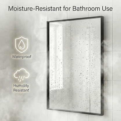 24''x36'' Matte Black Bathroom Mirror | Deep-Set Recessed Metal Frame |