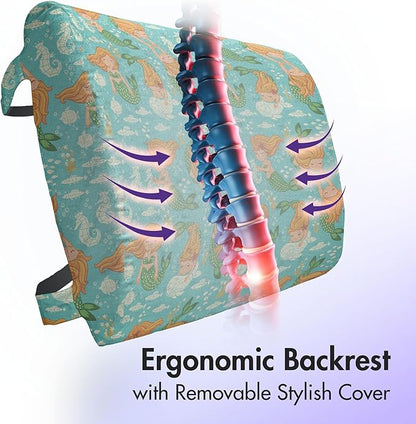 Ambesonne Underwater Lumbar Back Support Pillow, Nautical World Themed Pattern Mermaid Seahorse Fish Shells Cartoon, High Density Foam for Office Chairs Car Seats, 14" x 13", Turquoise Marigold Green