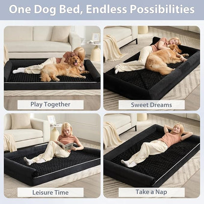 BFPETHOME Orthopedic Washable Human Dog Bed for Adult & Dog Cozy Sleep | Human Size Waterproof Big Soft Pet Couch Bed for Adult & Dogs Relax with Removable Cover Supportive Foam Black 71x46 Inch