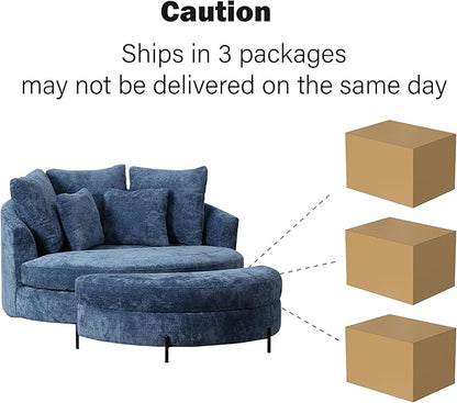 Chifee & Vingol 59.8" W Oversized Accent Barrel Chair Large Round Chair with Ottoman & Movable Wheels,Blue
