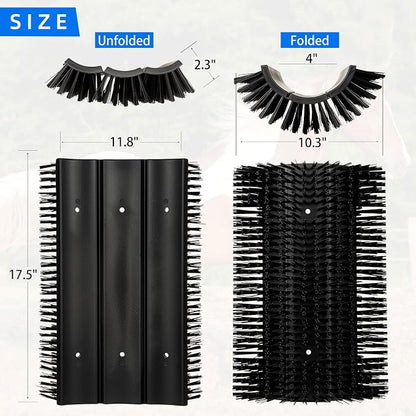 Extra Large Size Livestock Scratching Brush, Upgraded Horse/Goat/Cow/Cattle Scratcher Brush for Grooming, Itch Relief Horse Scratcher Brushes Kit with Two Sets of Mounting Screws(4-Pack,Black)