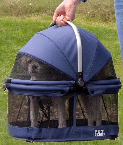 Pet Gear No-Zip View 360 Pet Carrier & Car Seat, Denim, 20" | Push Button Entry, For Small Dogs & Cats, 360 Degree Visibility, Safety Carrier
