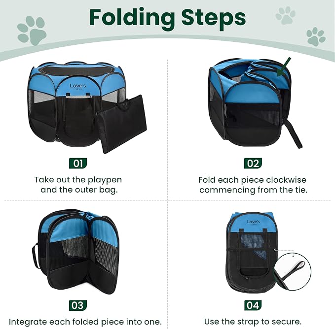 Love's cabin Pet Puppy Dog Playpen, Medium Dog Tent Crates Cage Indoor/Outdoor, Portable Playpen for Cat, Foldable Pop Up Dog Kennel Playpen with Carring Case, Removable Zipper Top, Blue