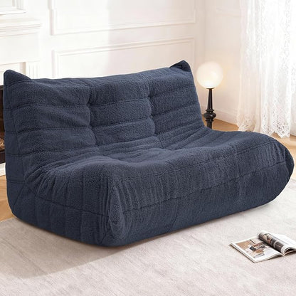 Bean Bag Loveseat Chair Big Sofa Beanbag Chair for Adults Fireside Chair Bean Bag Lounger with Memory Foam Filled for Home,Apartment or Gaming Venue（Blue Teddy）