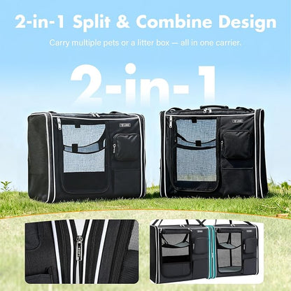 Lekereise Extra Large Cat Carrier Soft Sided, 37" x 18" x 18", Large cat Travel Carrier for 2 Cats with Zipper Locks for Moving Across The Country, Foldable for Storage, Black